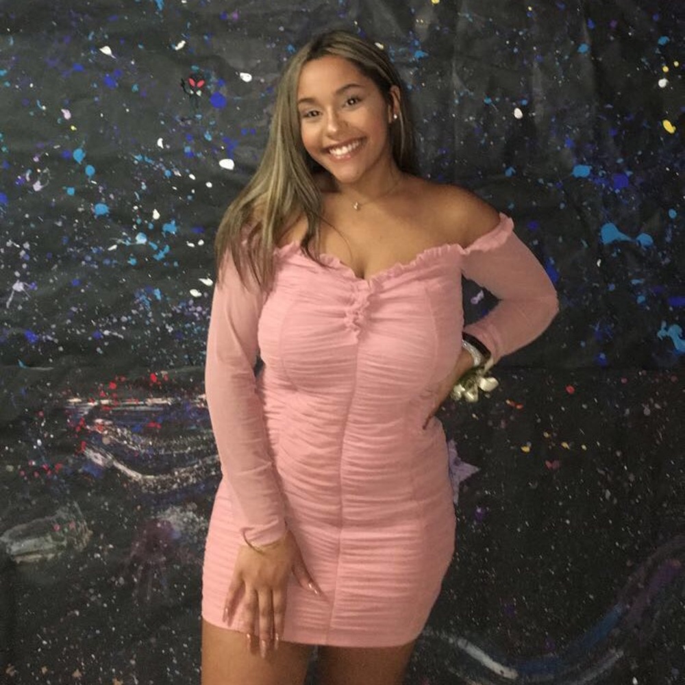 Mauve off the shoulder dress